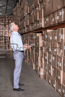 Warehouse manager checking his inventory