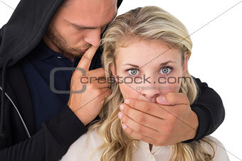 Theft covering young woman\'s mouth