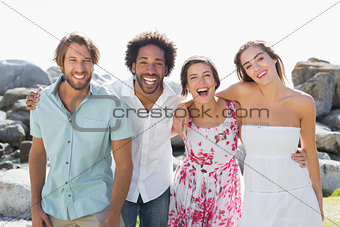 Gorgeous friends smiling at camera