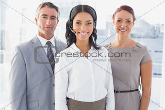 Businesswoman wearing a work headset