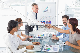 Business man introducing new employee