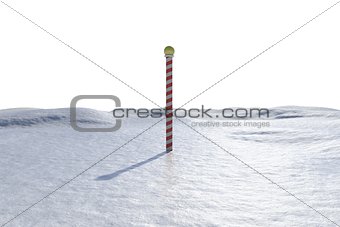 Digitally generated snowy landscape with pole