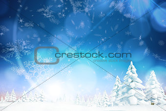 Snowy landscape with fir trees