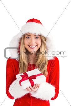 Sexy santa girl holding gift