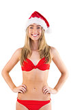Festive fit blonde in red bikini