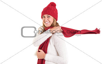 Happy blonde in winter clothes