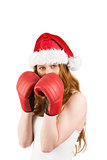 Festive redhead with boxing gloves