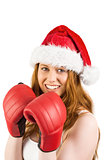 Festive redhead with boxing gloves