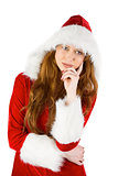 Festive redhead with hand on chin