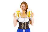 Oktoberfest girl holding jugs of beer