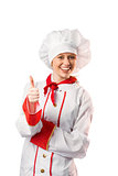 Pretty chef showing thumbs up