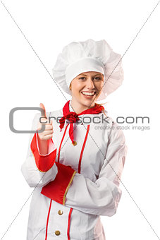 Pretty chef showing thumbs up