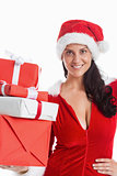 Woman smiling with christmas presents