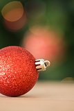 Close up of red christmas bauble