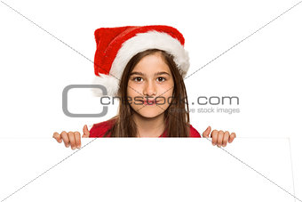 Festive little girl showing card