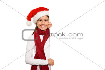 Festive little girl showing card