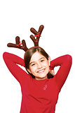 Festive little girl wearing antlers