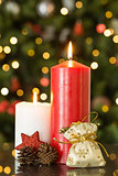 Focus on christmas candles and decorations