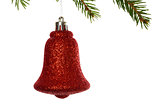 Red christmas decoration hanging from branch