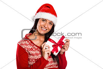 Young brunette with christmas present