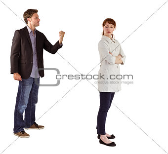 Man shaking fist at woman