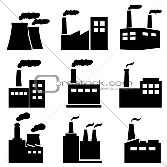 Factory, power plant industrial icons