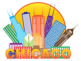 Chicago City Skyline Color in Circle Illustration