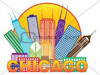 Chicago City Skyline Color in Circle Illustration