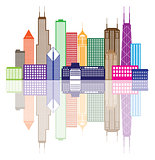 Chicago City Skyline Color Illustration