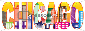 Chicago City Skyline Color Text Illustration