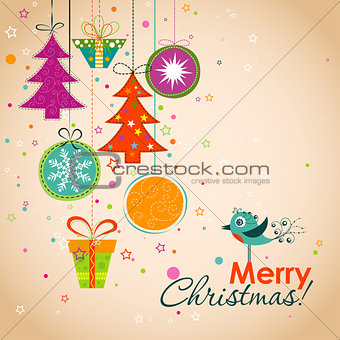 Template Christmas greeting card, ribbon, vector