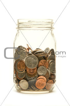 American coins in a glass jar