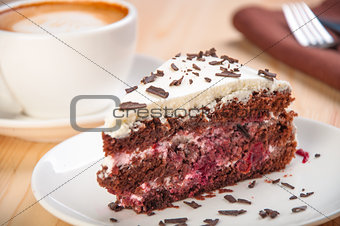 Piece of homemade chocolate cake on a plate
