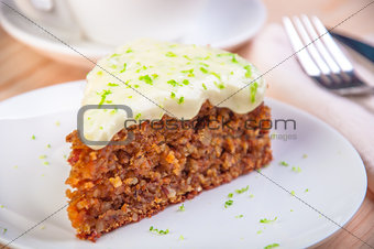 Homemade carrot cake dessert on white plate