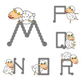 Design ABC with funny cartoon sheep. Letters from M to R