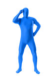 man in a blue body suit