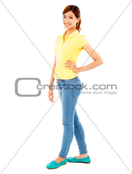 pretty young girl standing .isolated on white background