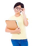 smiling  young student girl standing and holding document 