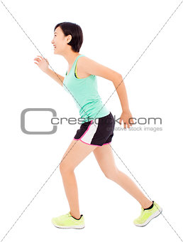 smiling young female runner isolated on white background