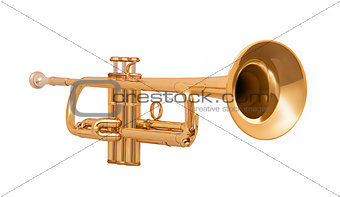 golden brass trumpet in soft light isolated on white background