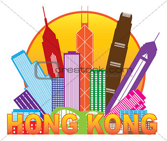 Hong Kong City Skyline Circle Color Illustration