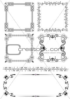 Collection of vector frames and ornaments with sample text. 