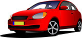 Red car sedan on the road. Vector illustration