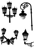 Street and garden old style lamps. Vector illustration