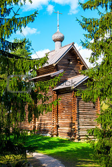 Russian traditional old church in the woods