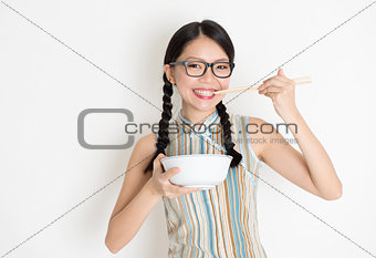  Asian Chinese female eating