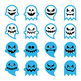 Halloween scary ghost, spirit vector icons set