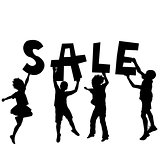 Children holding a sale message
