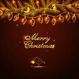 Christmas background with bird and decorations