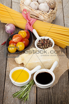 Parmesan cheese, pasta, tomatoes, vinegar, olive oil, herbs and 